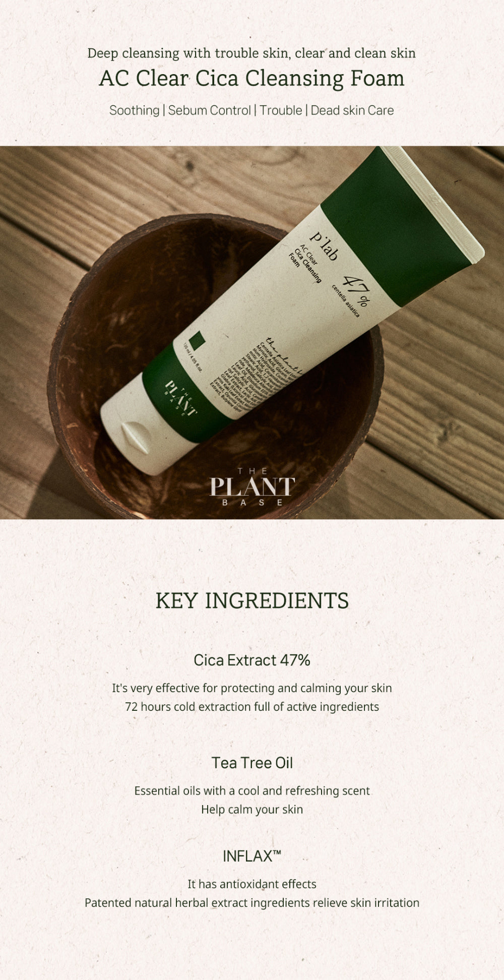 The Plant Base AC Clear Cica Cleansing Foam 120ml Mayson Beauty