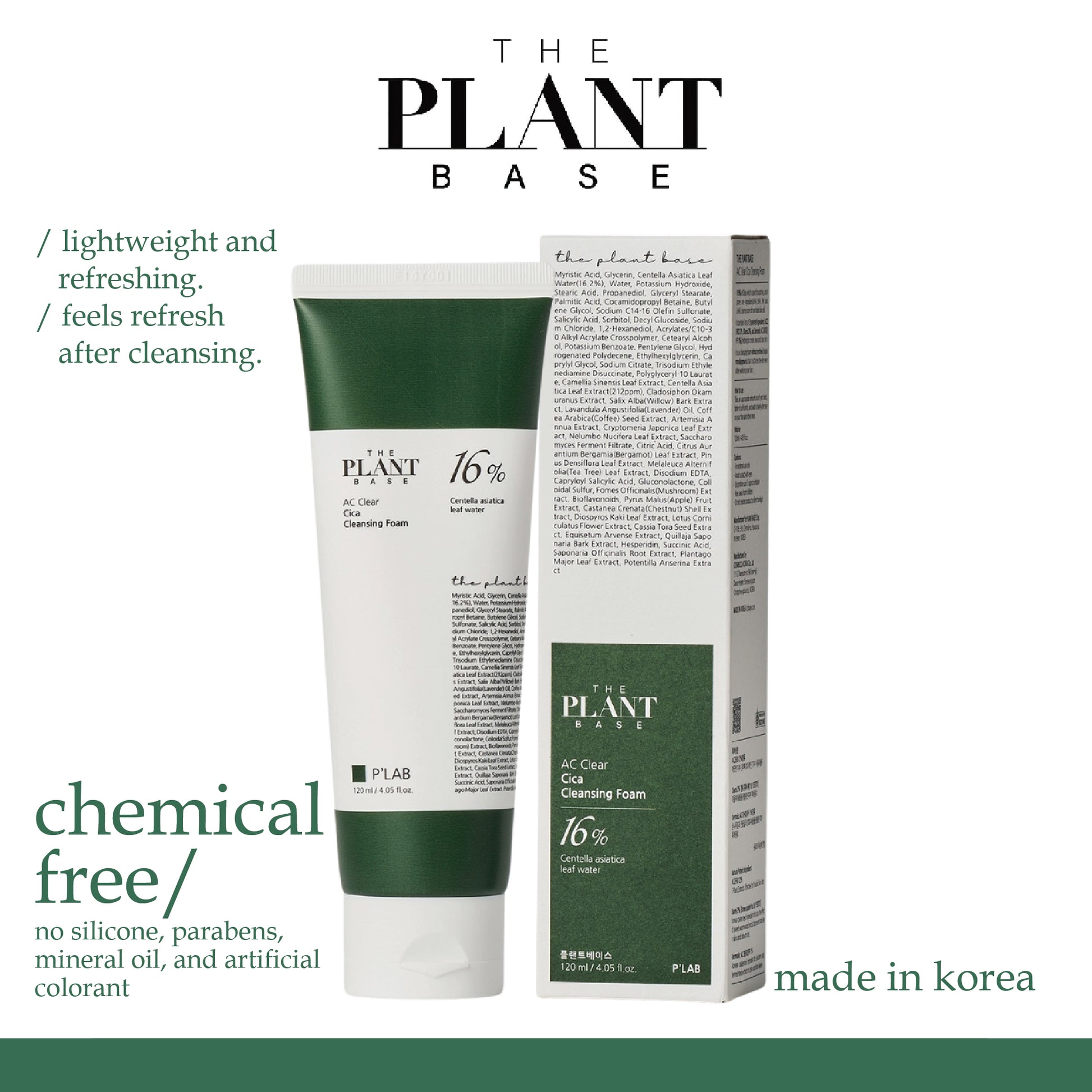 The Plant Base AC Clear Cica Cleansing Foam 120ml Mayson Beauty